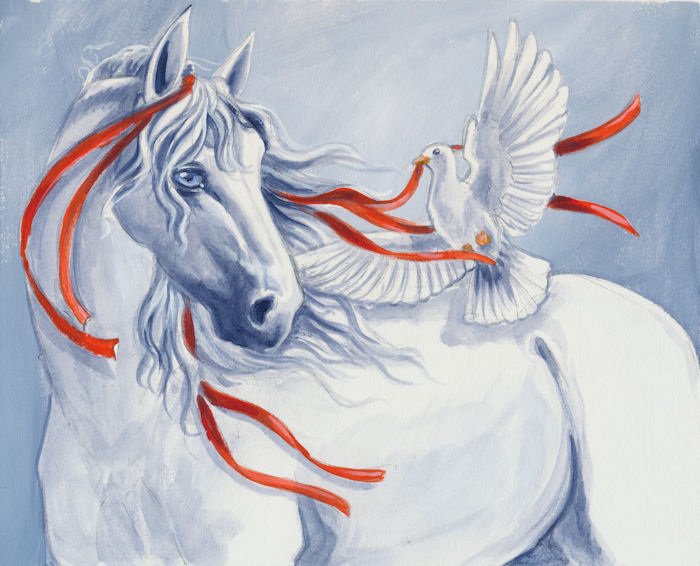 белый конь - голубь, лошади, конь, домашние животные, лошадь, кони, белый конь - оригинал