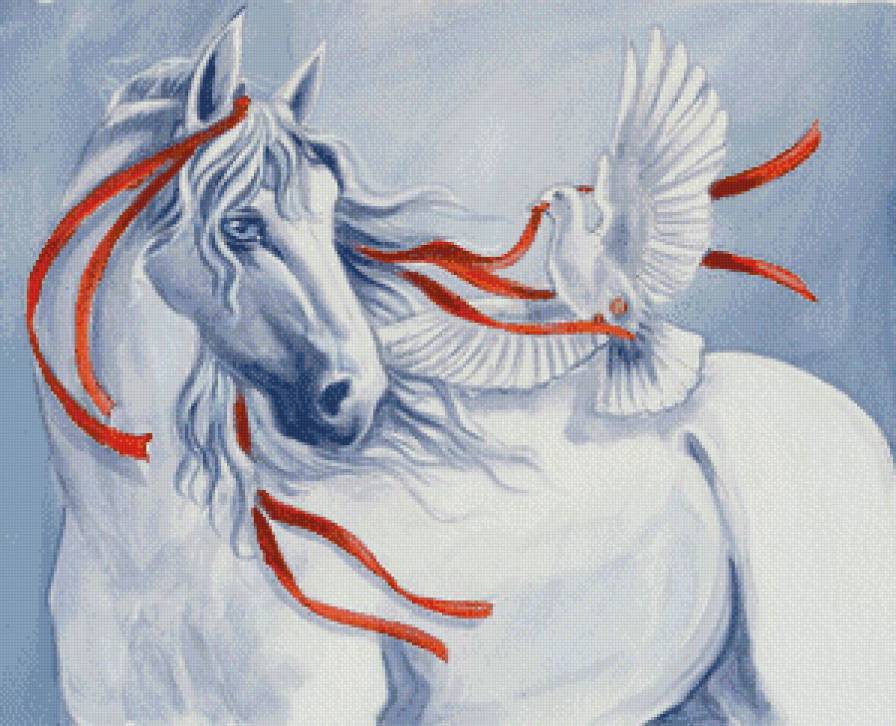 белый конь - конь, лошадь, голубь, лошади, домашние животные, белый конь, кони - предпросмотр