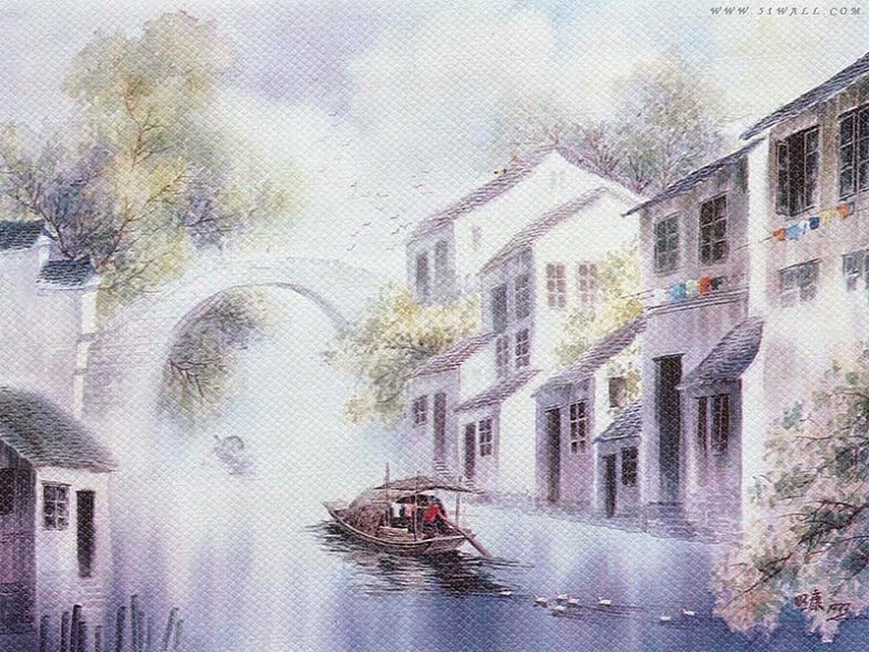 Городской пейзаж - восточная живопись - оригинал