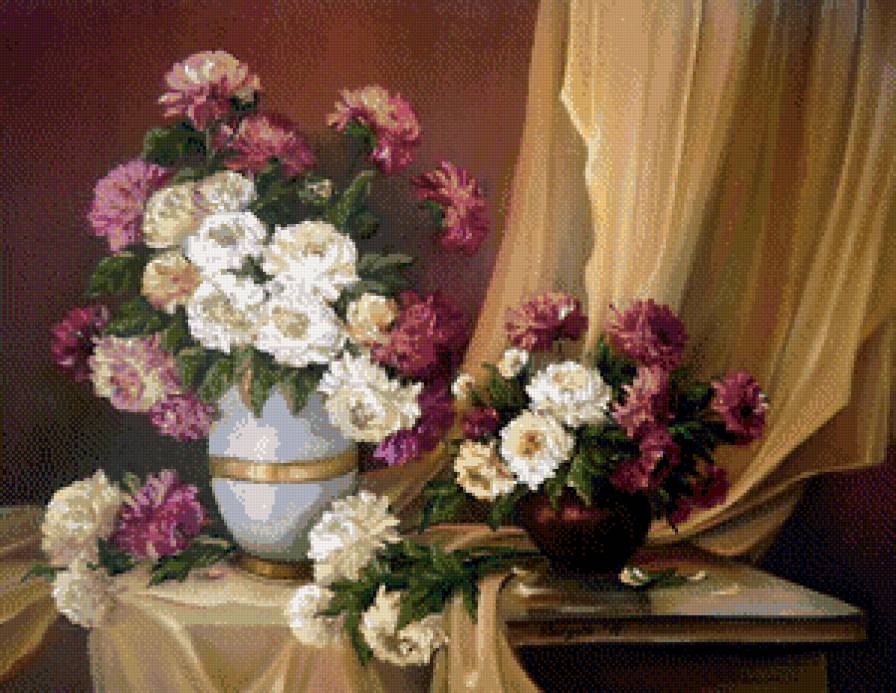 Букет хризантем - цветы, ваза - предпросмотр