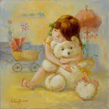 девочка с мишкой - дети, девочка, медвежонок, игрушки, живопись - оригинал