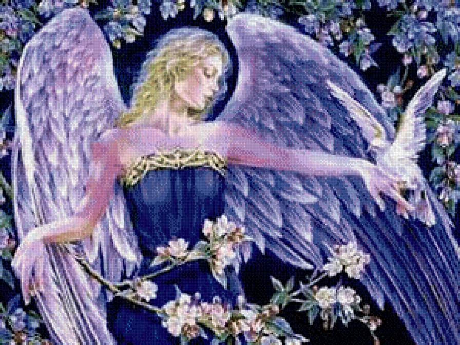 красивый ангел с голубем - люди, крылья, девушка, красивая - предпросмотр