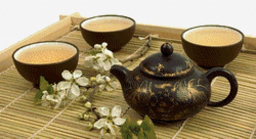 Чайная церемония - восток, натюрморт, кухня, азия, чай, чайник, цветы - предпросмотр
