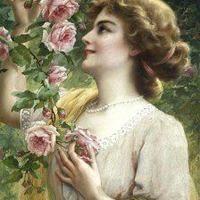 Оригинал схемы вышивки «девушка и розы» (№475044)