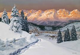 зима - пейзаж, природа, горы, зима, живопись - оригинал