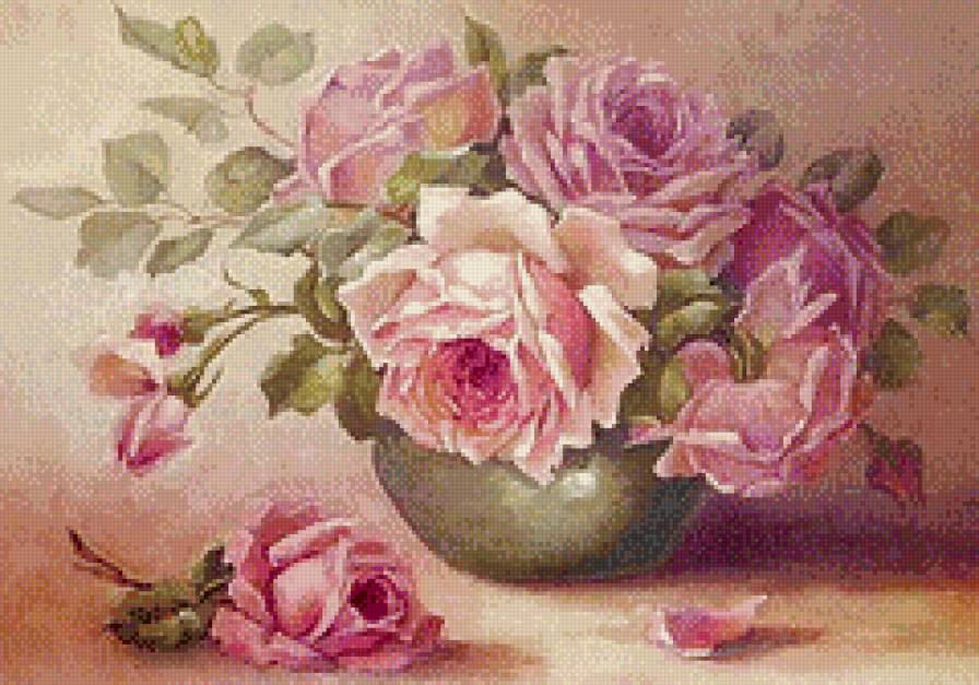 картина - ваза, букет, роза, живопись, цветы, розы - предпросмотр