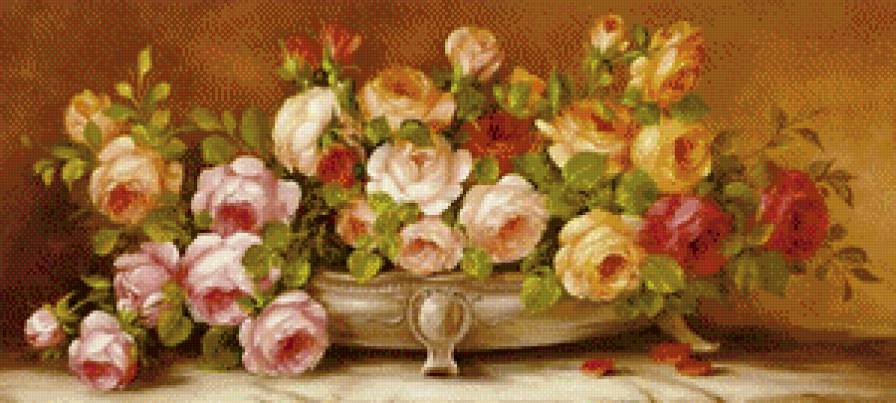 шикарный букет - розы, роза, картина, цветы, ваза, букет, живопись - предпросмотр