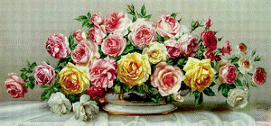 шикарный букет - картина, цветы, розы, ваза, роза, букет, живопись - предпросмотр