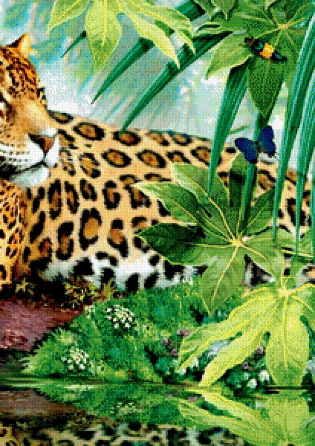 дикая семья часть 2 - хищник, живопись, леопард, природа, вода, бабочка, котенок - предпросмотр