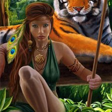 Схема вышивки «девушка с тигром»