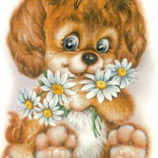 щенок с цветами
