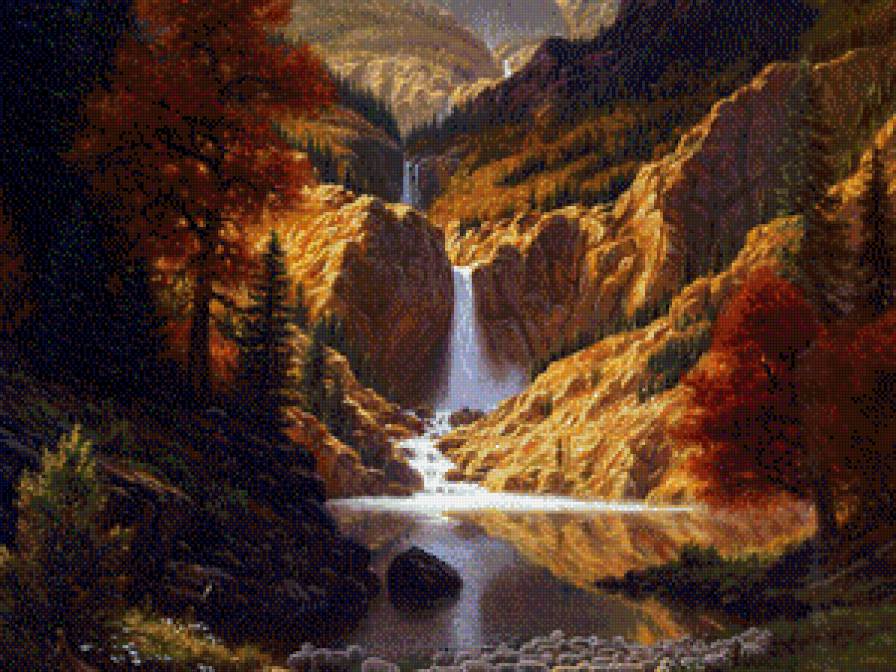 Серия "Пейзажи" - пейзаж, осень, водопад, лес, река - предпросмотр