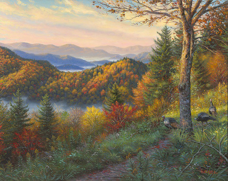 Серия "Пейзажи" - осень, тропинка, горы, птицы, пейзаж - оригинал