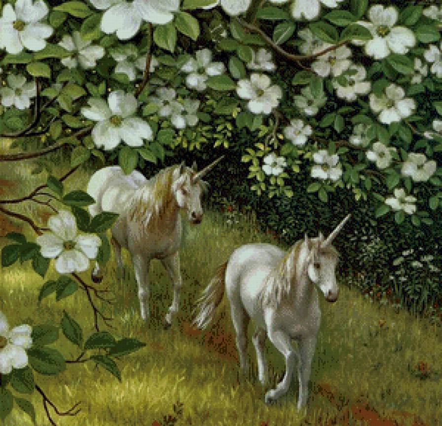 Серия "Единороги" - кони, животные, сказка, цветы, пейзаж, единороги, лошади - предпросмотр