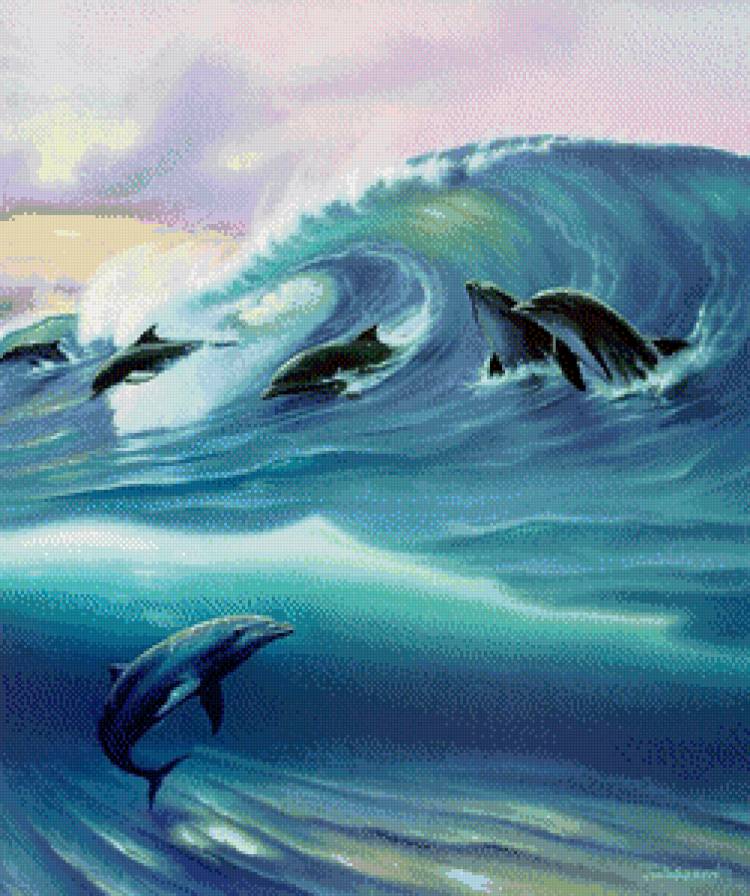 Дельфины - волна, дельфины - предпросмотр