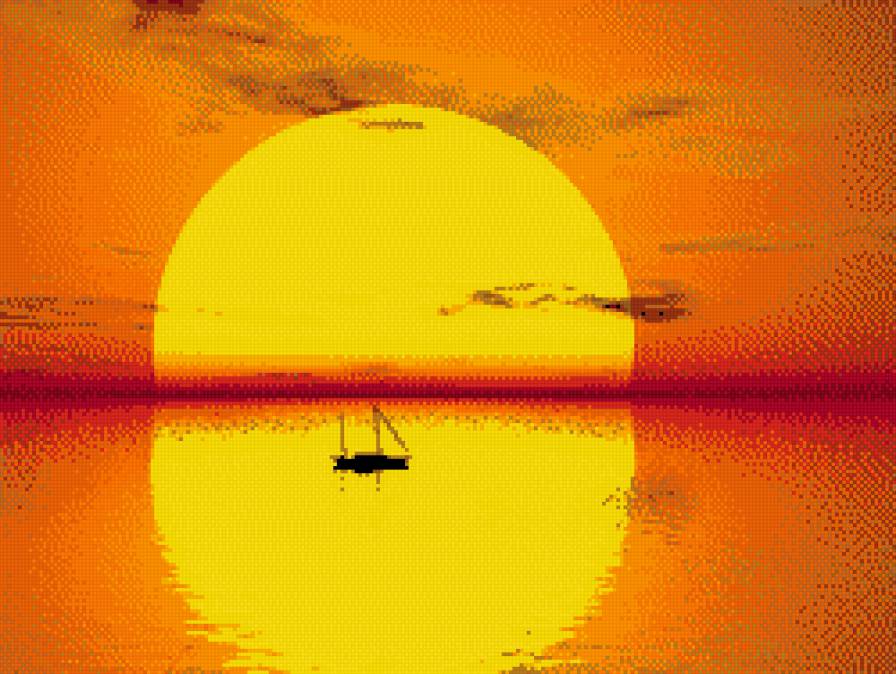 Закат в море - солнце, закат, море, лодка - предпросмотр