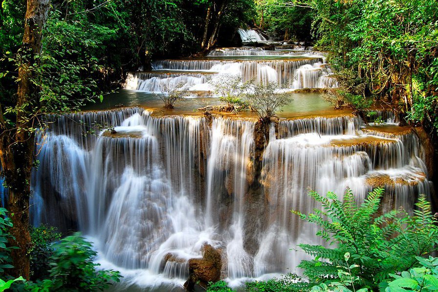 водопад - струи, зелень, водопад, вода, растения - оригинал