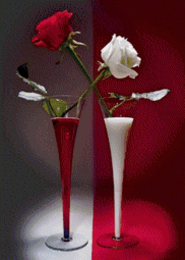Красное и белое - бокалы, роза, вазы, розы - предпросмотр