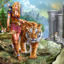 Оригинал схемы вышивки «Девушка с тигром» (№480445)