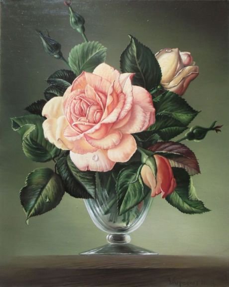 Розы - натюрморт, цветы, букет, ваза - оригинал