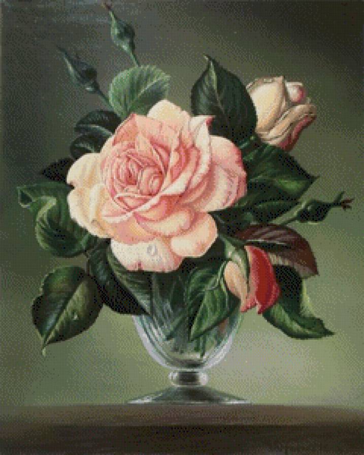 Розы - натюрморт, букет, ваза, цветы - предпросмотр