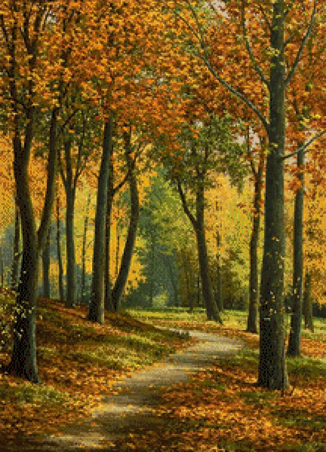 Осенний лес - живопись, осенняя картина, природа, листопад, лес, осень - предпросмотр