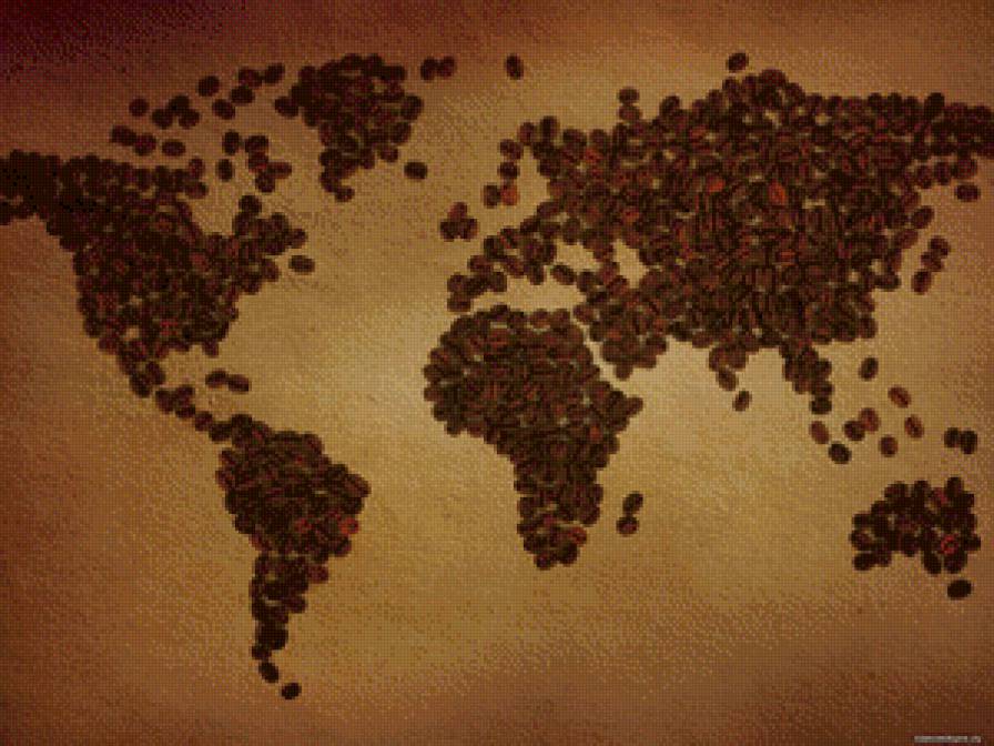 Карта мира из кофейных зёрен. - карта мира, кофейные зерна, кофе - предпросмотр