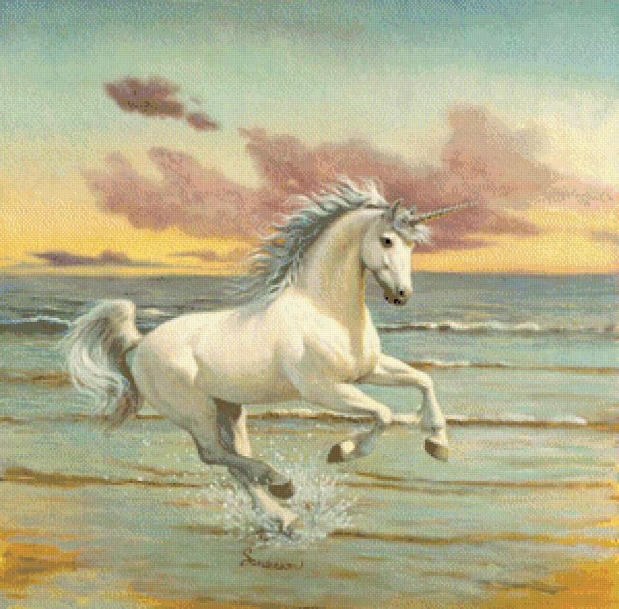 Серия "Единороги" - море, кони, животные, пейзаж, сказка, единороги, лошади - предпросмотр