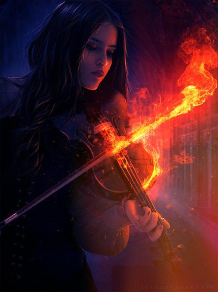 скрипка - девушка, ночь, огонь, музыка - оригинал