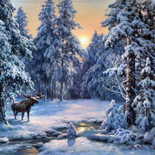 лось в зимнем лесу