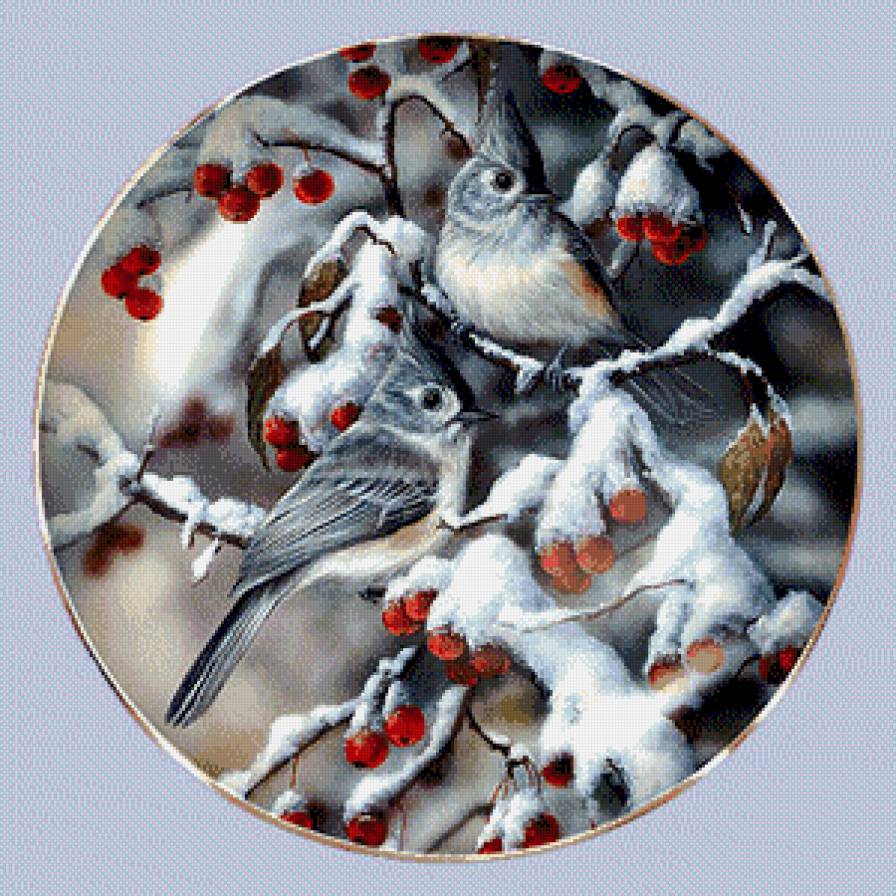 Серия "Птицы" - снег, зима, рябина, птицы, ягоды - предпросмотр