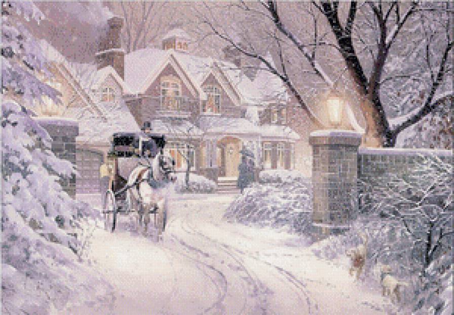 Зимний домик - карета., дом, снег - предпросмотр
