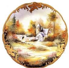 пейзаж в круге - осень, живопись, пейзаж, домик, природа - оригинал
