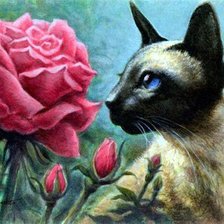 Оригинал схемы вышивки «Кошка и роза» (№483514)