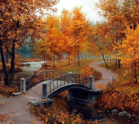 Осенний парк - листья, осенняя картина, природа, парк, осень, мостик, листопад - оригинал