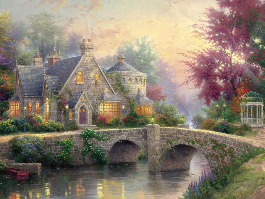 дом у реки - картина, пейзаж, картины - оригинал
