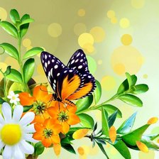Оригинал схемы вышивки «цветы и бабочка» (№483648)