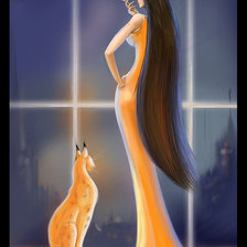 Схема вышивки «девушка и кошка»