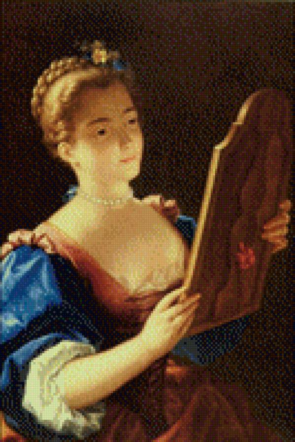 девушка с зеркалом(гамма) - портрет, живопись, девушка, картина - предпросмотр