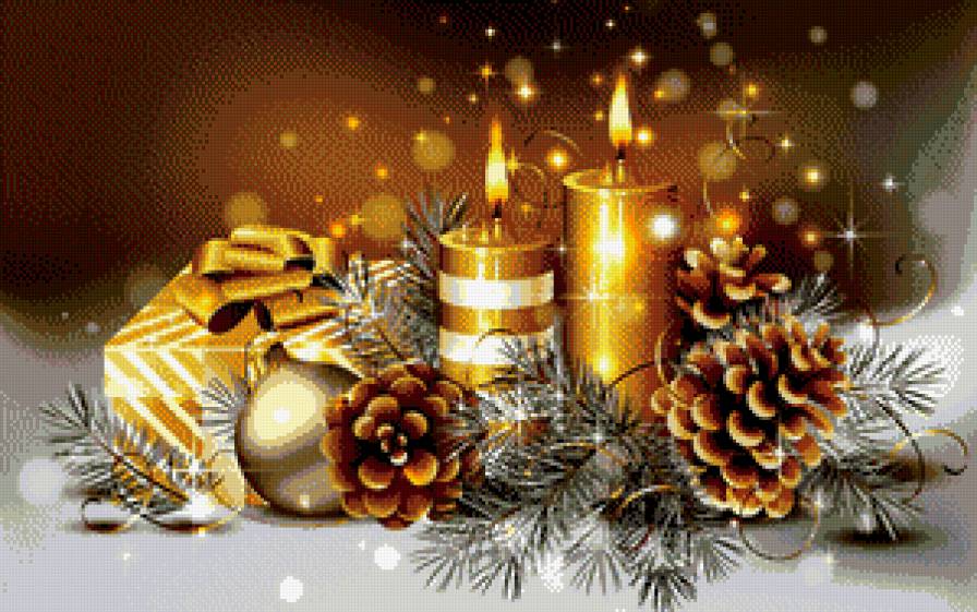 новогодняя - новый год, шишка, свеча, бант, праздник, подарок, игрушка, елка - предпросмотр