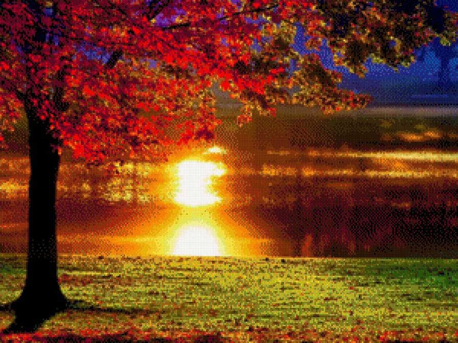 в лучах заходящего солнца 2 - картины, картина, пейзаж, осень - предпросмотр