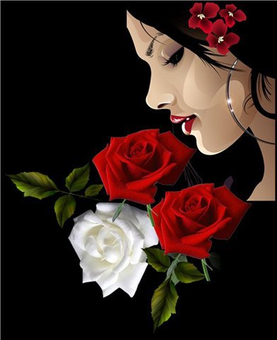девушка с розами - дама, люди, розы, женский образ, черно красное - оригинал