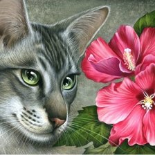 Оригинал схемы вышивки «кошки и цветы» (№486722)