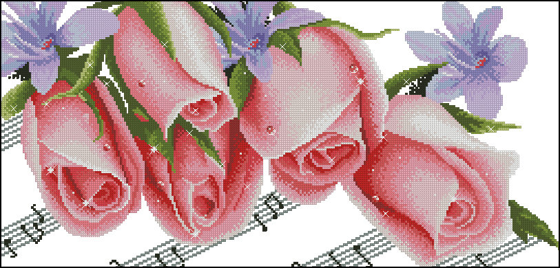 Цветы и ноты - натюрморт, цветы, ноты, розы - оригинал