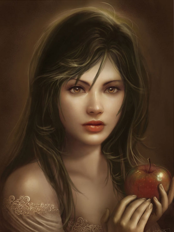 Девушка с яблоком - красавица, дама, девушка - оригинал