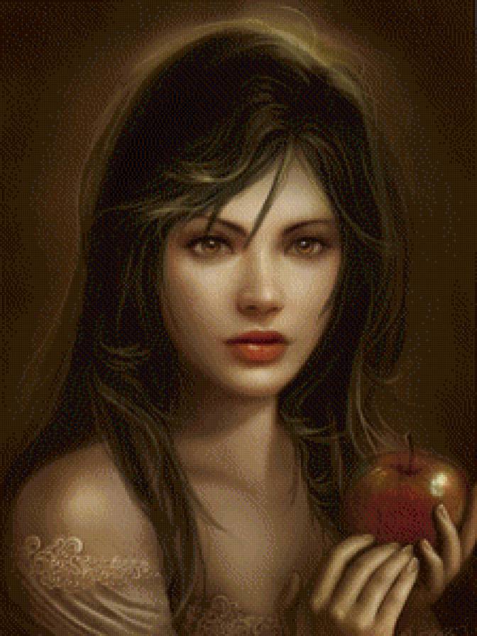 Девушка с яблоком - дама, девушка, красавица - предпросмотр
