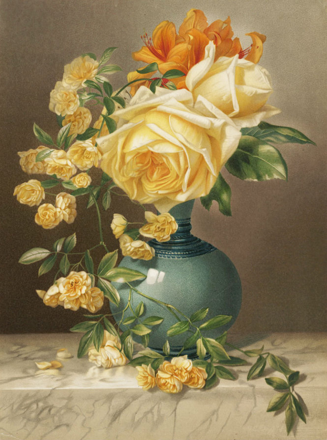 старинная картина - розы, ваза, роза, цветы, живопись - оригинал
