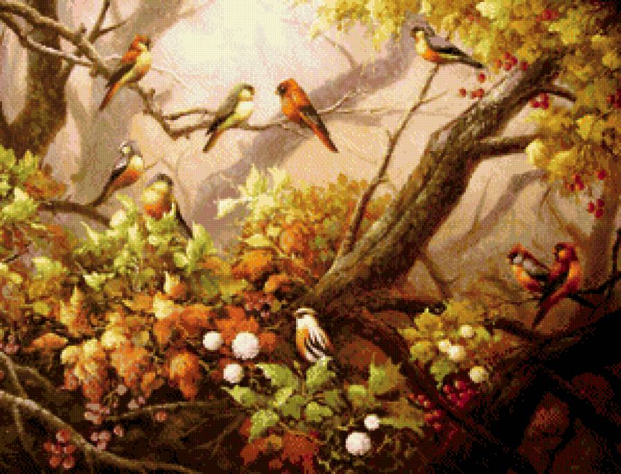 райские птички - сад, птицы, пейзаж - предпросмотр
