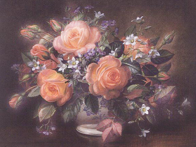 старинная картина  букет - ваза, роза, букет, розы, цветы, живопись - оригинал