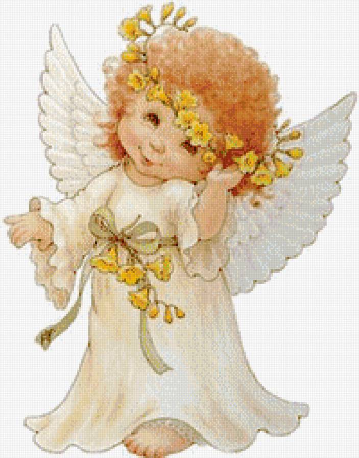 детский рисунок - ангел, цветы, венок, желтые, ангелок - предпросмотр
